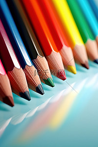 彩色铅笔背景图片_玻璃表面上的一排彩色铅笔