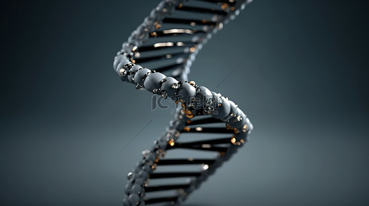 具有灰色背景和自定义文本空间的 DNA 螺旋的 3D 渲染