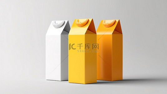 零售包装中的空果汁盒白色隔离模型与 3D 渲染