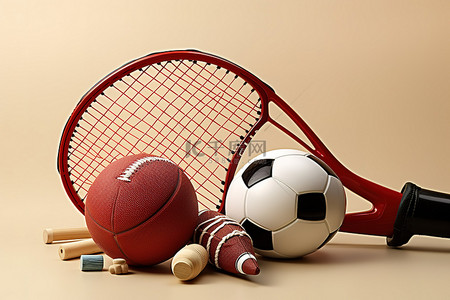 运动足球背景图片_带有球头盔和网的运动器材