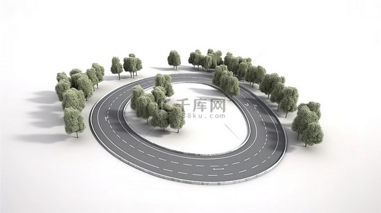 白色背景下空中道路的孤立 3D 插图