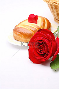 花玫瑰背景图片_新鲜的甜面包和玫瑰