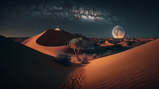 西北民居背景图片_沙漠沙丘月亮背景