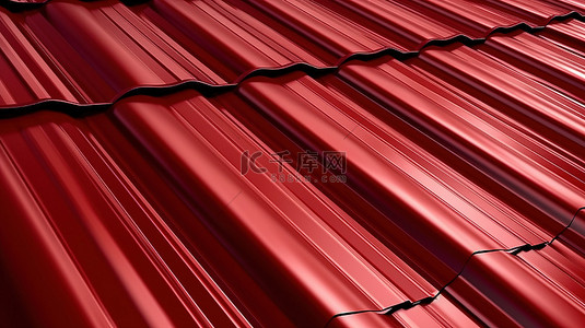 带有红色金属板覆盖的房屋屋顶的 3D 渲染