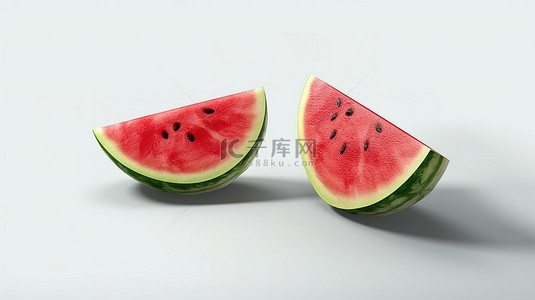 美味西瓜背景图片_3d 渲染水果西瓜图标，用于在白色背景下隔离的食品和饮料