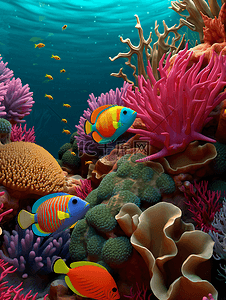 热带鱼珊瑚植物广告背景