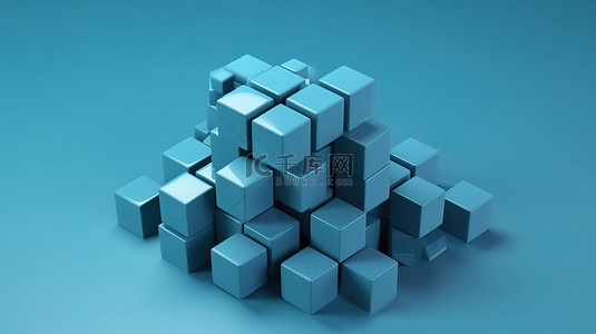 正式背景图片_蓝色背景的 3D 渲染，带有复选标记的立方体，非常适合清单概念和复制空间