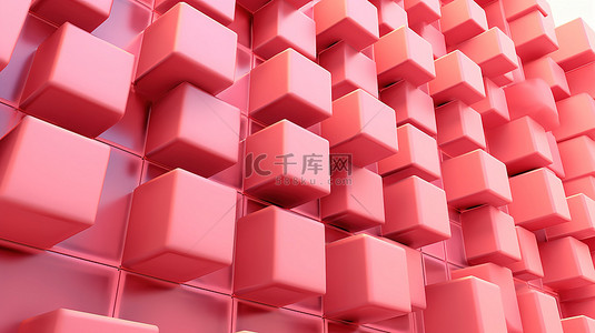 抽象粉红色几何形状的当代建筑立面 3D 渲染块图案