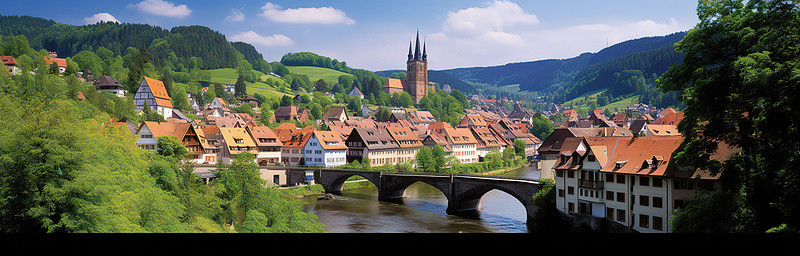 德国普乐瑞士背景图片_一个小镇位于德国河谷