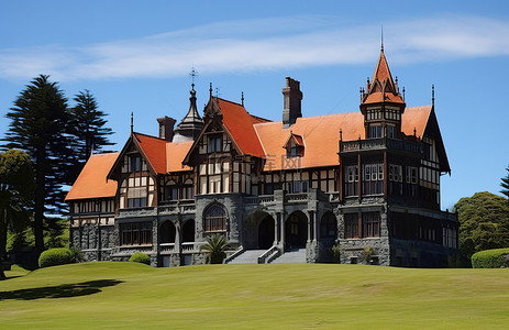 草地新西兰背景图片_阿法特城堡老宅邸