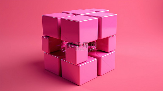 彩色魔方背景图片_粉红色背景近距离展示 3D 拼图立方体的复杂细节