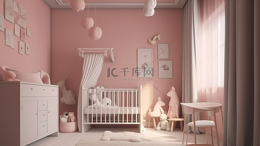 幼儿园娃娃背景图片_概念化婴儿卧室布局 3D 渲染