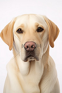 背景中一只黄色的大拉布拉多犬