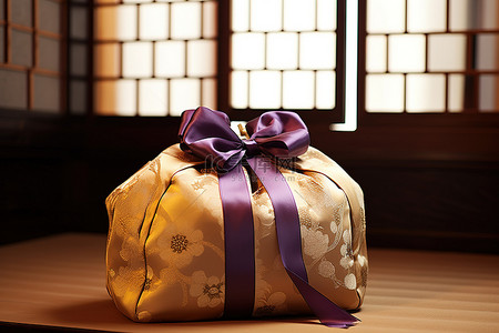 金色丝绸手拿包放置在木窗前