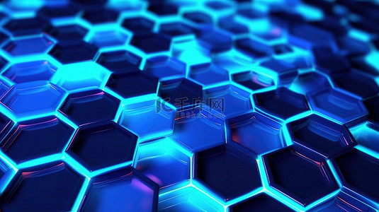 抽象蓝色背景上充满活力的霓虹灯六边形是带有紫外线照明效果的游戏概念的例证