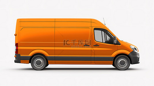 好好照顾自己背景图片_空白画布白色背景货车，中型涂有橙色，非常适合应用您自己的设计和徽标 3D 插图