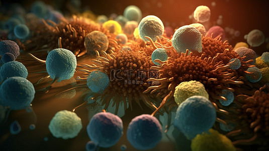 以细菌病毒和细胞为特色的 3D 渲染