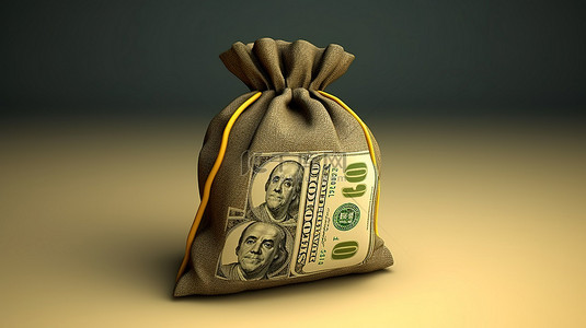 金钱银行背景图片_用美元符号和金钱相关符号装饰的货币袋的 3D 渲染