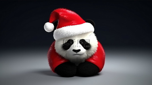 圣诞熊猫背景图片_节日熊猫吉祥物在圣诞老人帽子 3d 渲染