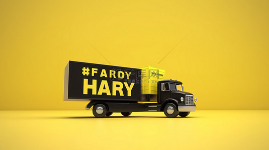 黑色星期五卡车 3d 在充满活力的黄色背景下呈现