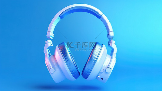 手主题背景图片_蓝色背景 3D 渲染耳机上的播客主题