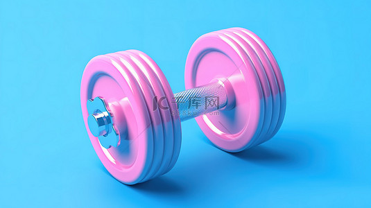 蓝色哑铃重量健身器材的双色调粉色渲染
