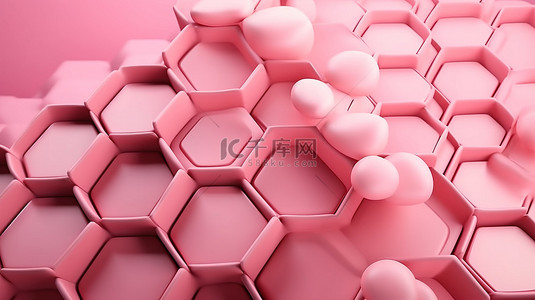 3D 渲染插图充满活力的粉红色六边形背景与化妆品美容主题