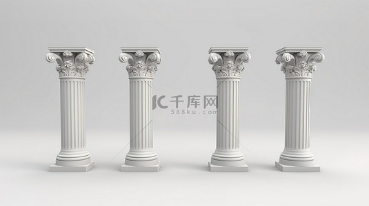 希腊元素背景图片_带有白色柱子的经典石栏杆的优雅 3D 渲染