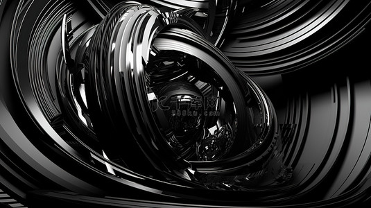 黑白 3d 渲染中的抽象未来派设计