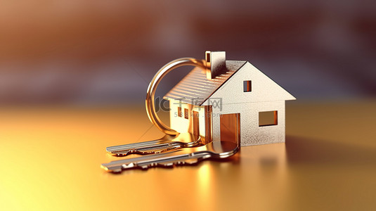 房地产投资准备好在 3D 渲染中关闭房屋钥匙