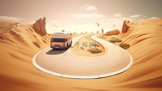 弯曲小路背景图片_弯曲的道路引人注目的 3D 旅游和度假广告