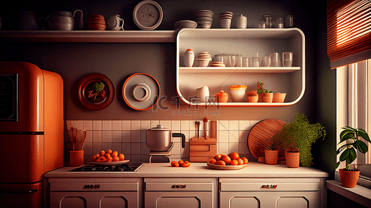 厨房碗筷橘子背景