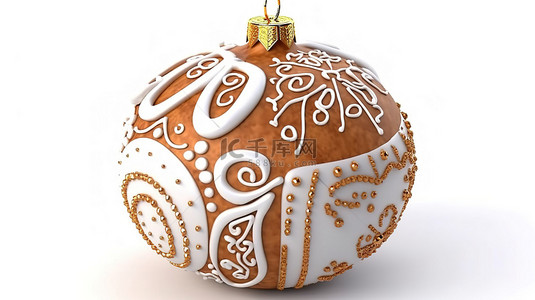 可爱插画元素背景图片_3d 渲染新年球姜饼在白色背景