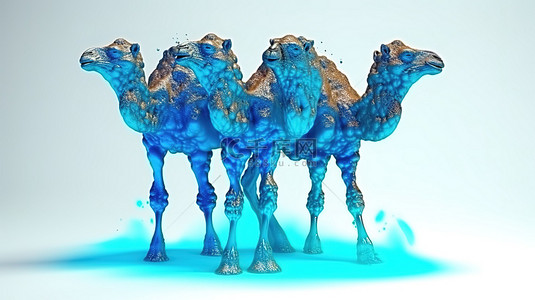 蓝色骆驼空气中抽象流体形式的 3D 渲染