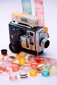 相机胶片背景图片_带胶片和胶片盒胶片卷轴等的老式相机
