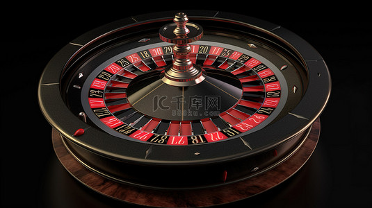 黑色轮盘赌轮的孤立黑色 3D 渲染，带有红色球，配有剪切路径