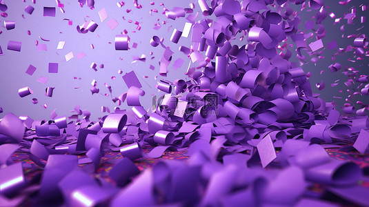 紫罗兰色五彩纸屑 3D 渲染完美适合派对或节日庆祝活动