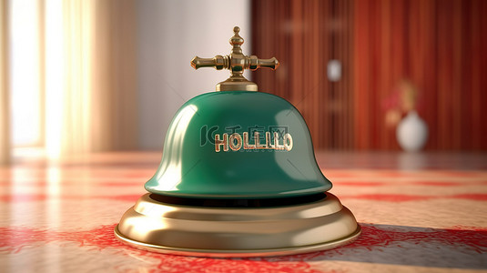 酒店接待钟在葡萄牙语欢迎标志令人惊叹的 3D 渲染