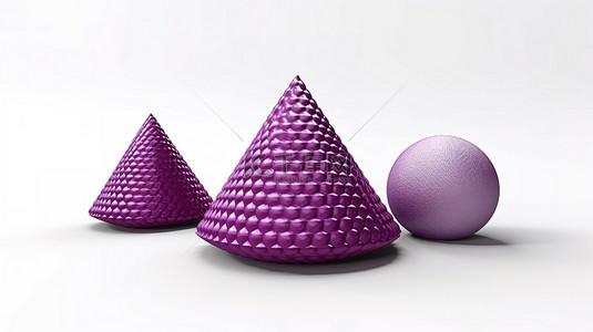 科技球体背景图片_充满活力的紫色金字塔球体，具有逼真的织物纹理 3d 在白色背景上呈现