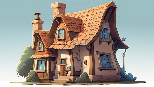 卡通房子建筑立体水彩