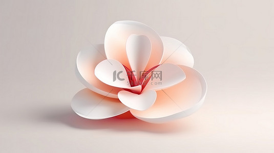 倾斜的白色花朵的最小 3D 渲染，以柔和的粉色和橙色色调增强