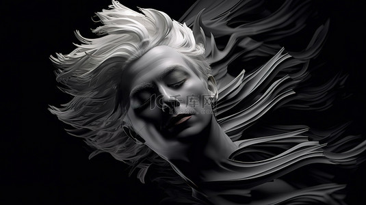 头发丝免抠背景图片_黑色背景下灰色头发的抽象 3D 渲染