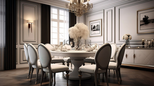 晚房间背景图片_经典餐桌椅的现代风格 3D 渲染