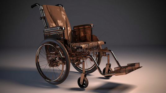 躺椅背景图片_棕色轮椅躺椅的 3D 渲染图像