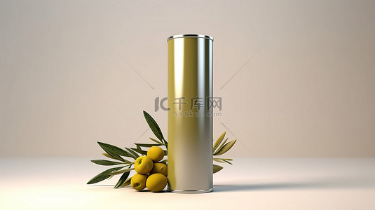 金纸背景图片_橄榄油金属管锡罐包装样机 3d 渲染