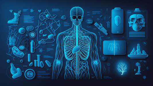 医学健康骨骼蓝色背景