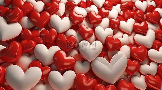 情人节图案背景图片_3D 渲染的心形符号作为完美的情人节海报横幅或背景图案