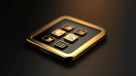 金色的手机背景图片_迷人的金色智能手机图标 3D 渲染的用户界面元素