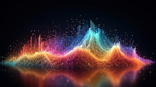 未来派抽象背景动态色彩音乐声波由 3d 数字粒子组成