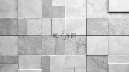白色和灰色豪华混凝土瓷砖的 3D 渲染，用于无缝地板和墙壁纹理